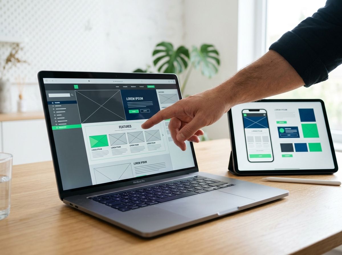 A polished website interface prototype under review